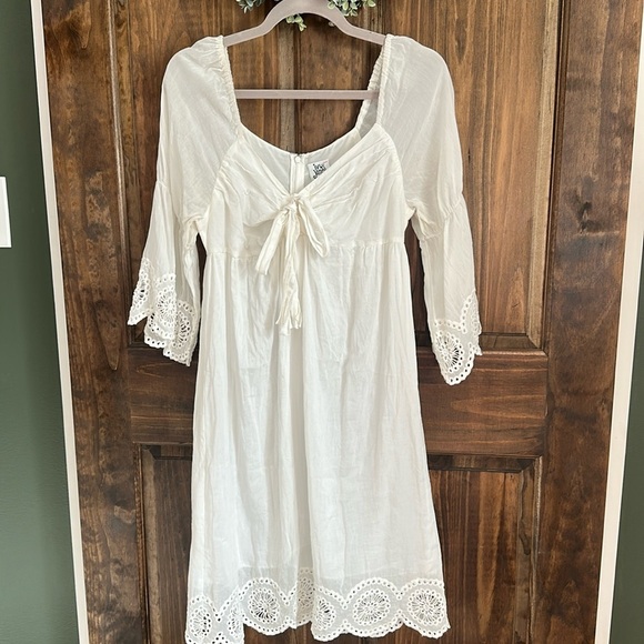 Ivy Jane white cotton silk eyelet crochet dress small - Picture 1 of 7